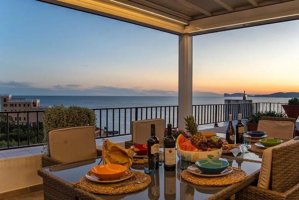 아파트 Attico Mir El Mar Alghero Con Spettacolare Terrazza Panoramica Vista Mare